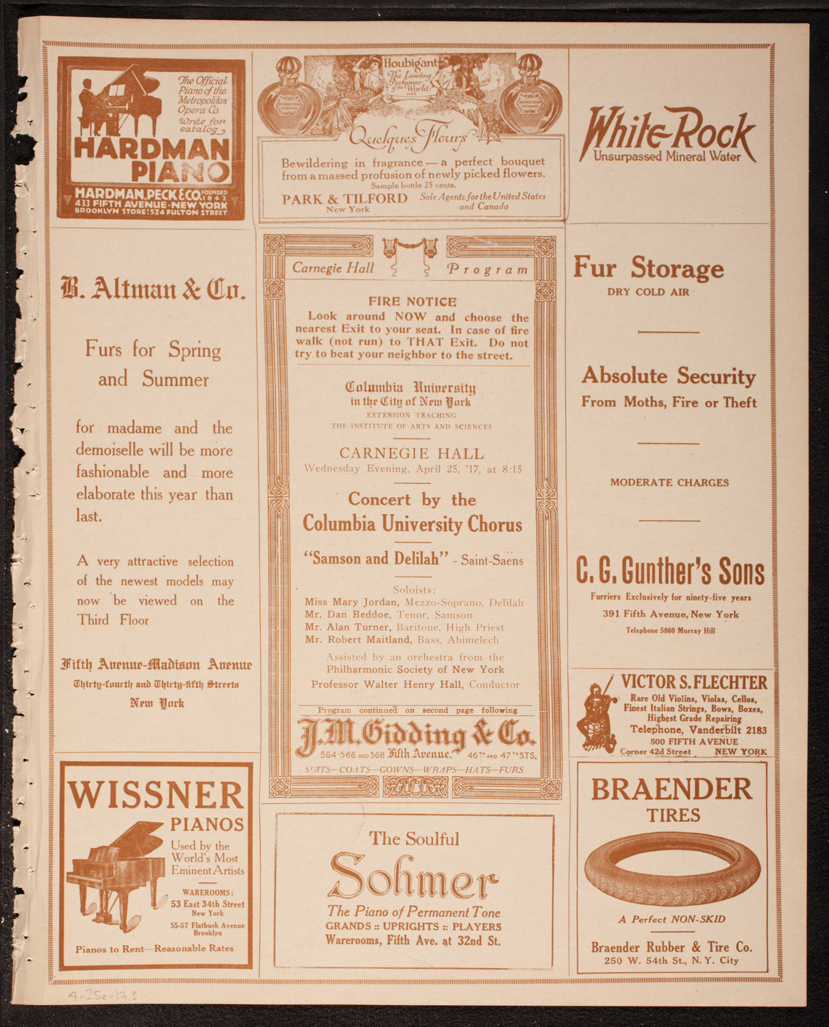 Columbia University Chorus, April 25, 1917, program page 5