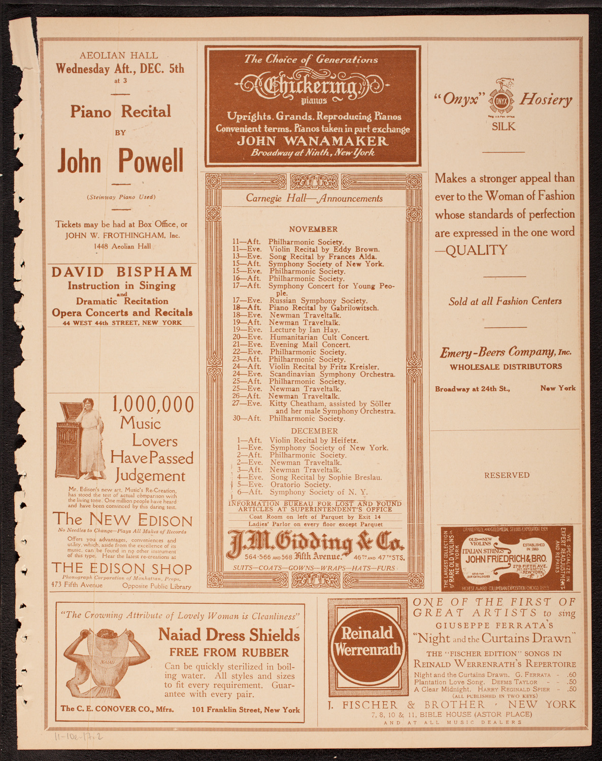 New York Symphony Orchestra, November 10, 1917, program page 3