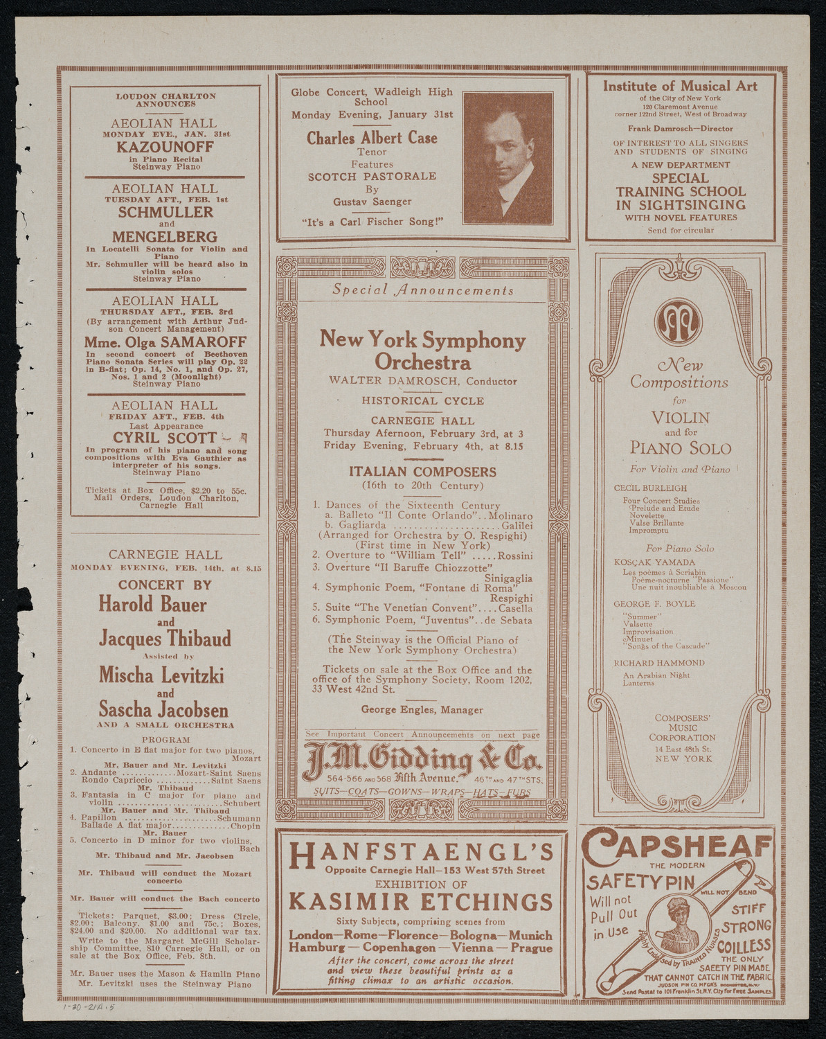 New York Philharmonic, January 30, 1921, program page 9