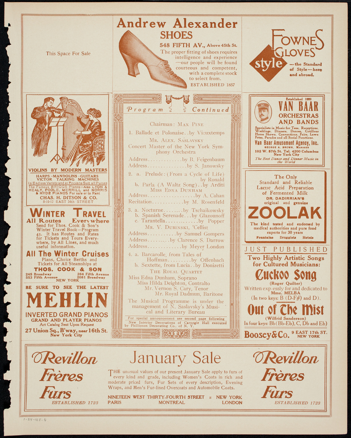 United Hebew Trades of New York 25th Anniversary Festival, January 24, 1914, program page 7