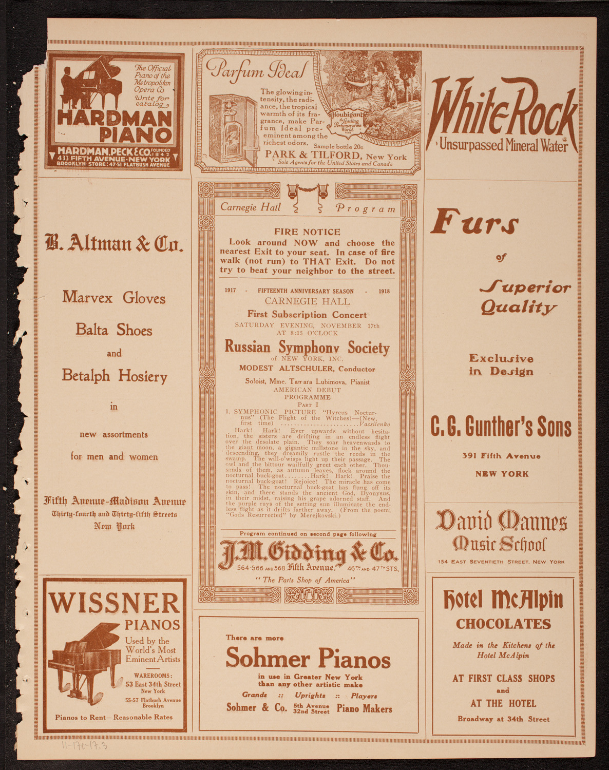 Russian Symphony Society of New York, November 17, 1917, program page 5