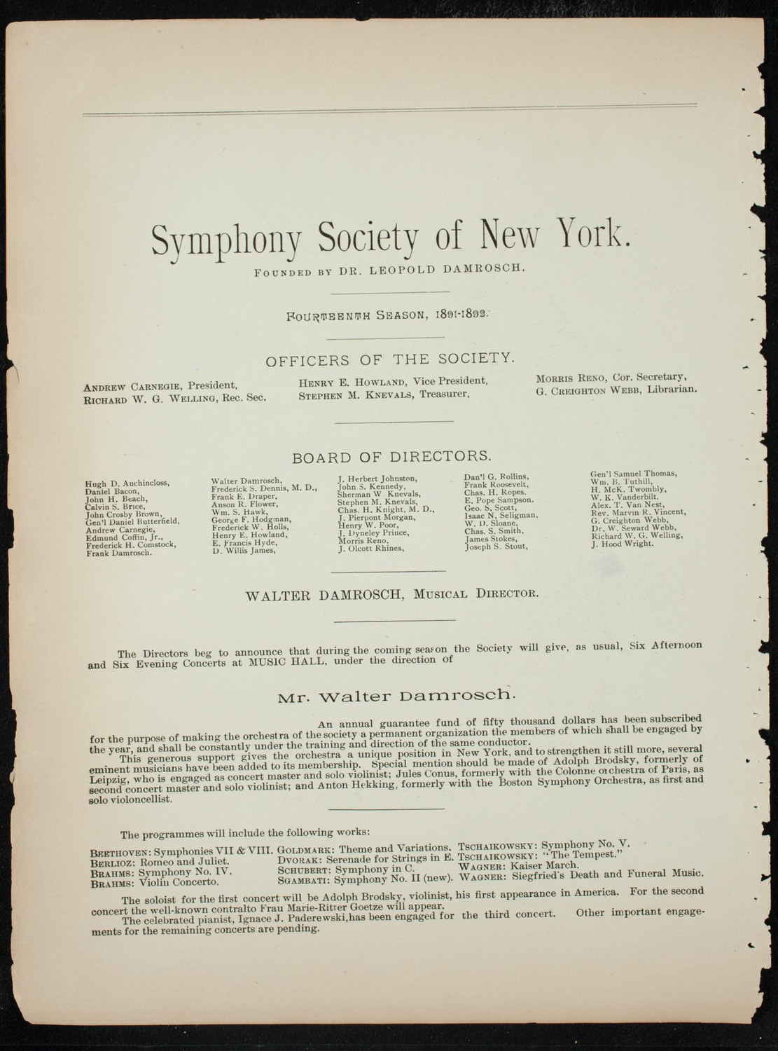 New York Symphony String Quartet, December 6, 1891, program page 2