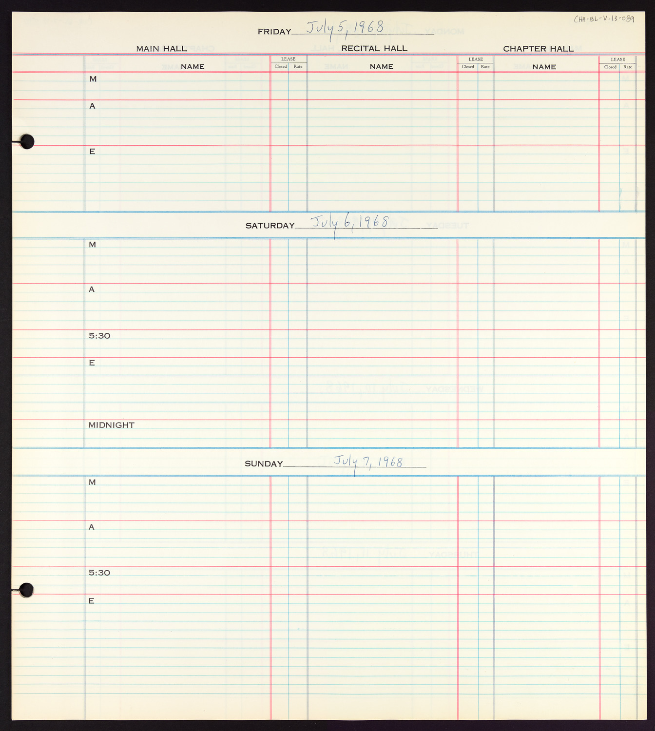 Carnegie Hall Booking Ledger, volume 13, page 89