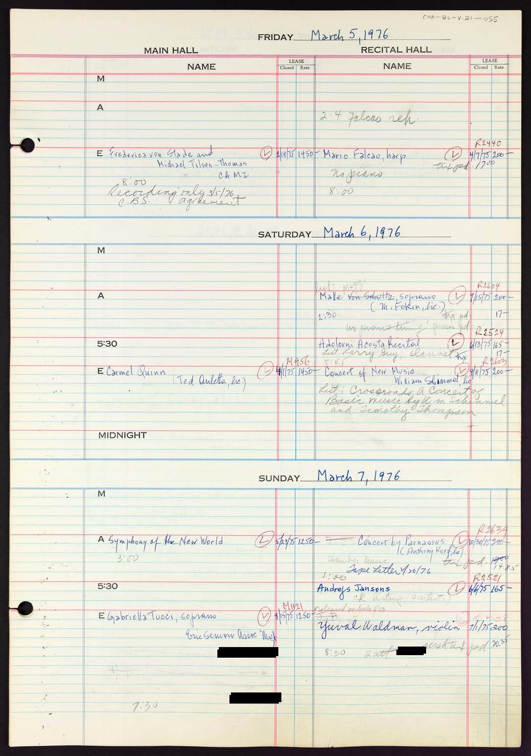 Carnegie Hall Booking Ledger, volume 21, page 55