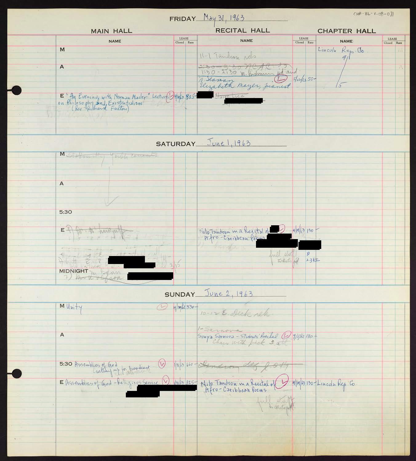 Carnegie Hall Booking Ledger, volume 8, page 71