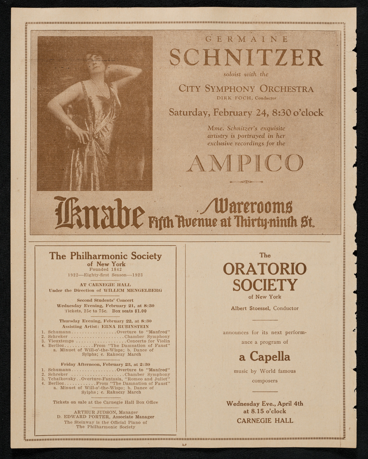 City Symphony Orchestra, February 19, 1923, program page 12