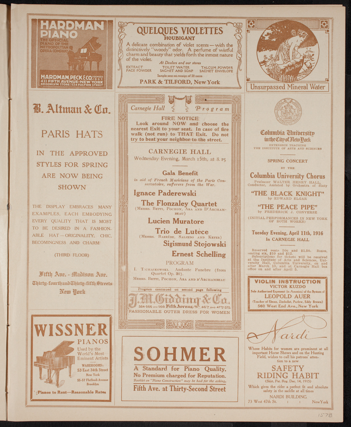 Benefit: French Musicians of the Paris Conservatoire, March 15, 1916, program page 5