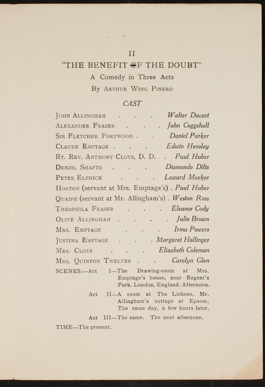 American Academy of Dramatic Arts/Empire Theatre Dramatic School Dress Rehearsal, October 30, 1919, program page 3