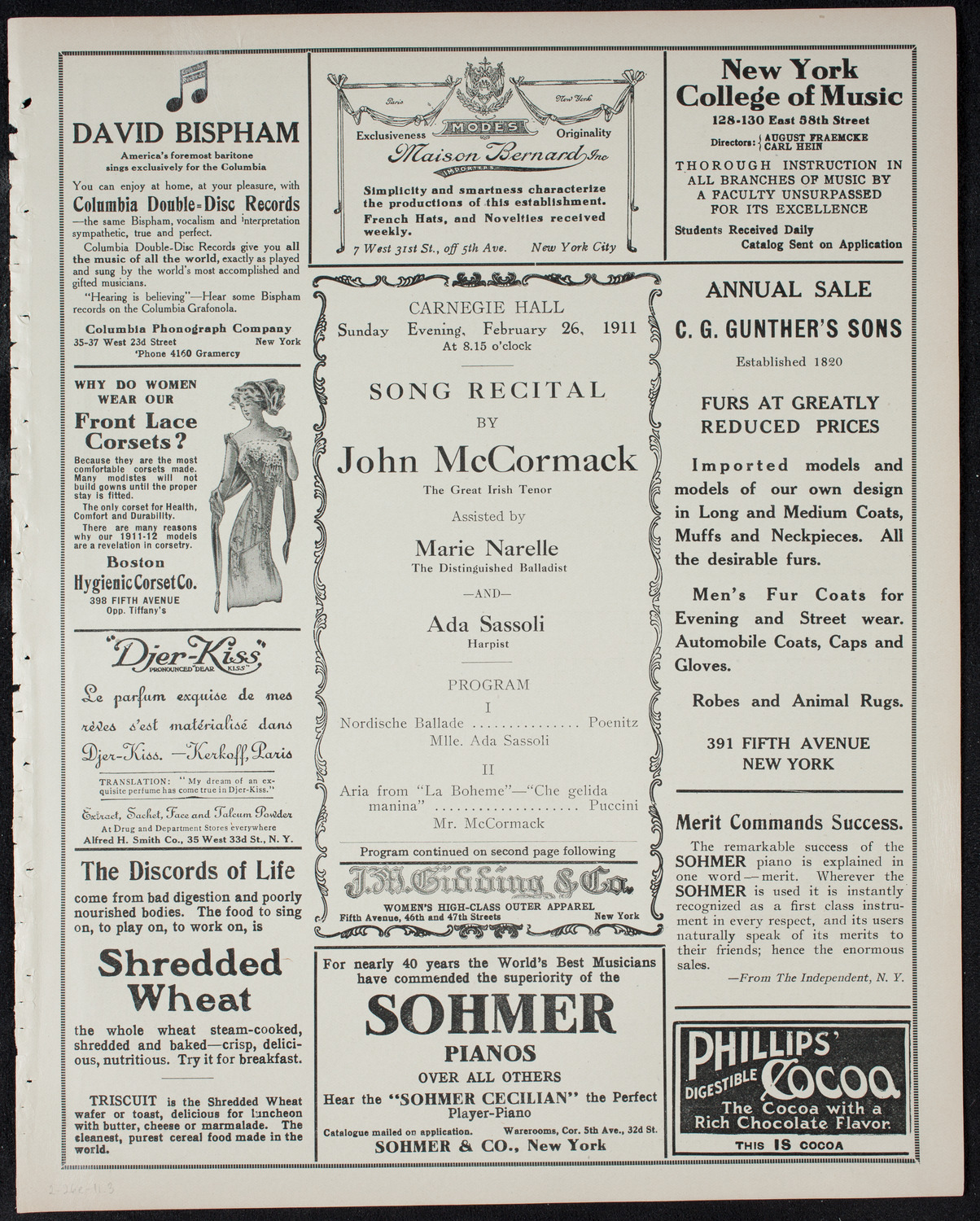 John McCormack, Tenor, February 26, 1911, program page 5