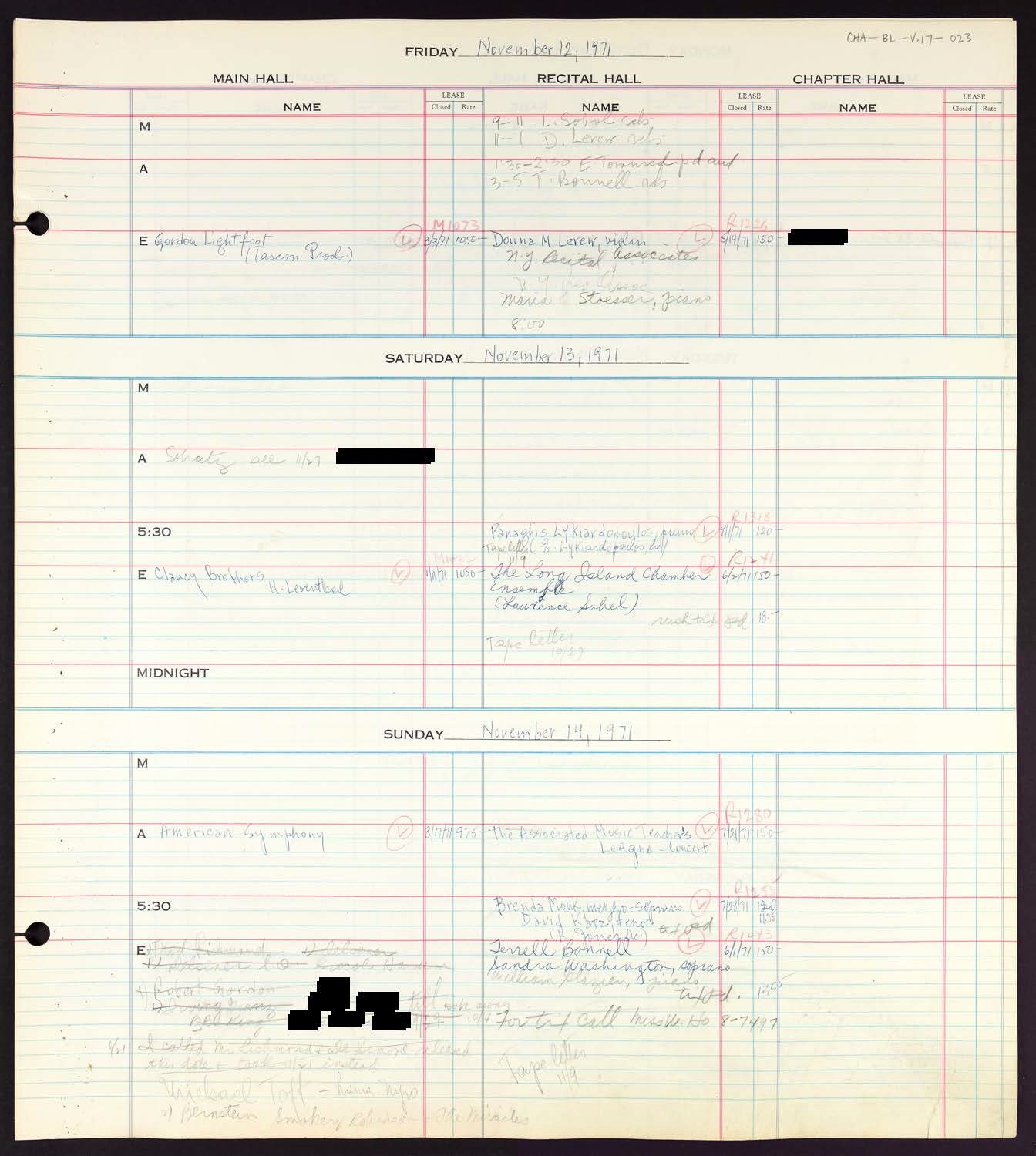 Carnegie Hall Booking Ledger, volume 17, page 23