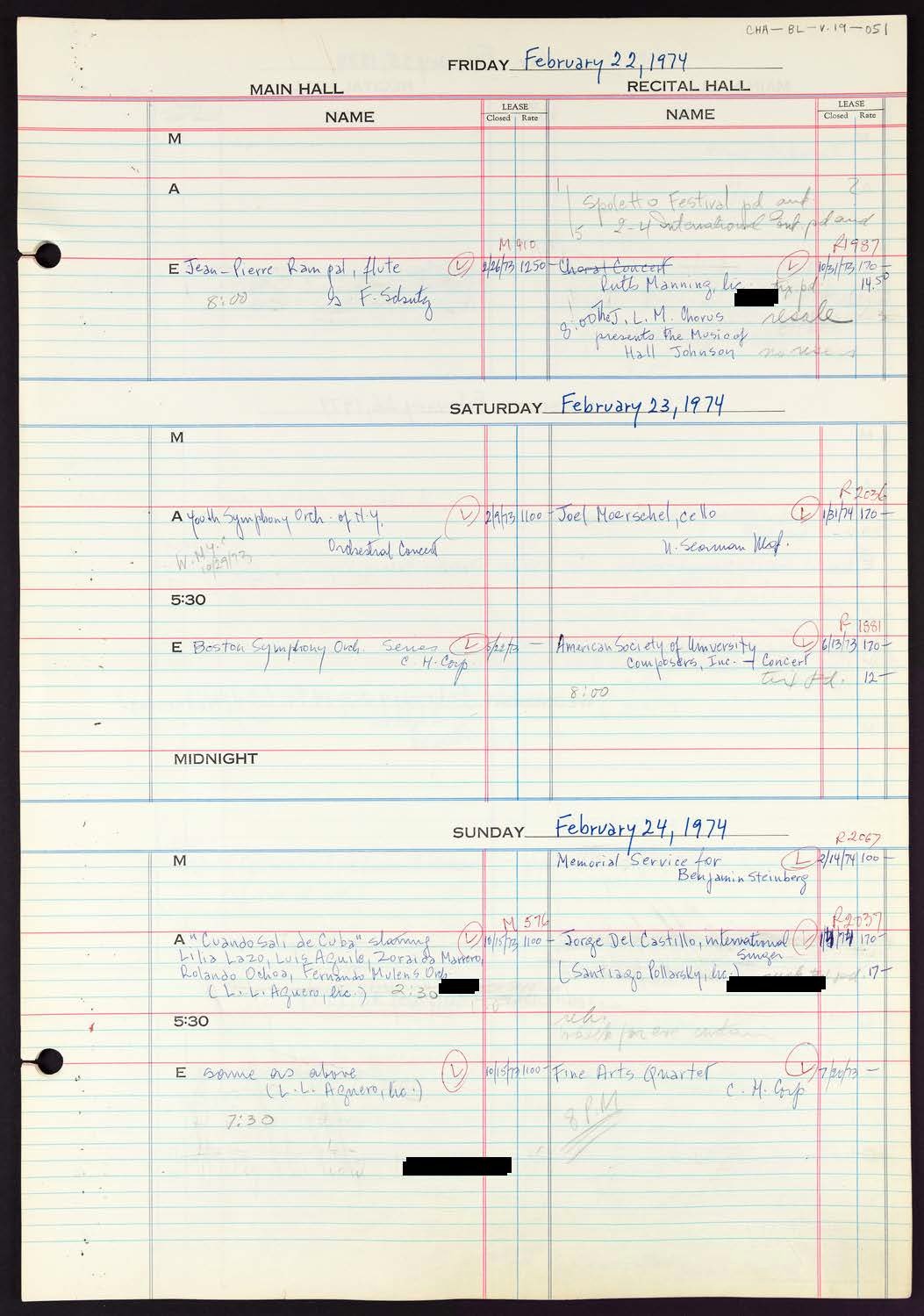 Carnegie Hall Booking Ledger, volume 19, page 51