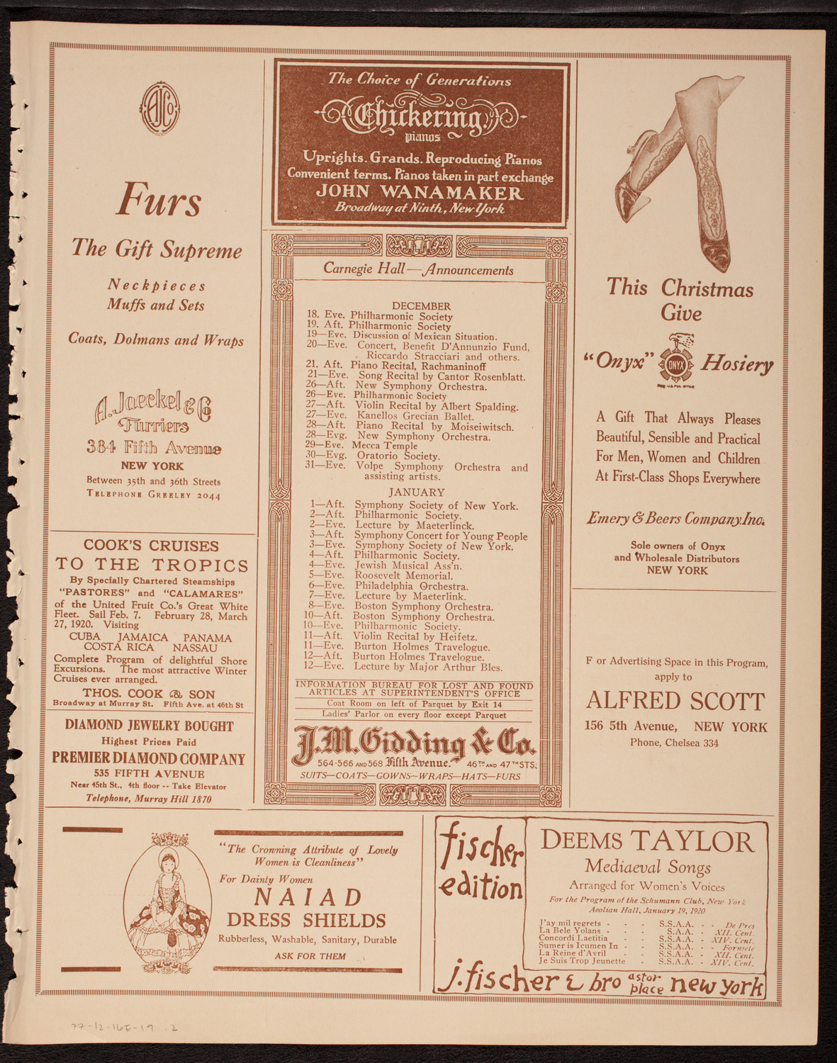 Musical Art Society of New York, December 16, 1919, program page 3