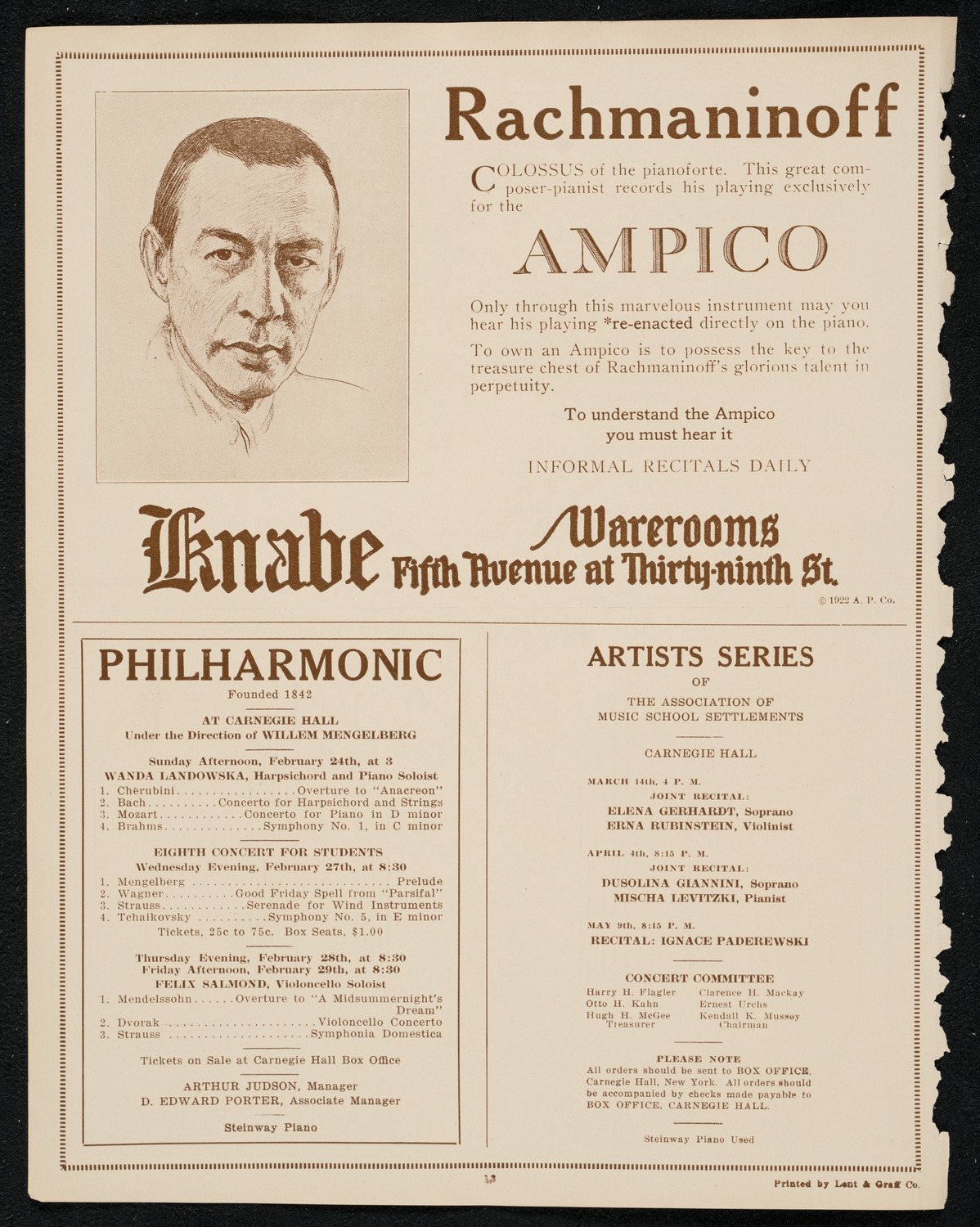 Sergei Rachmaninoff, Piano, February 23, 1924, program page 12