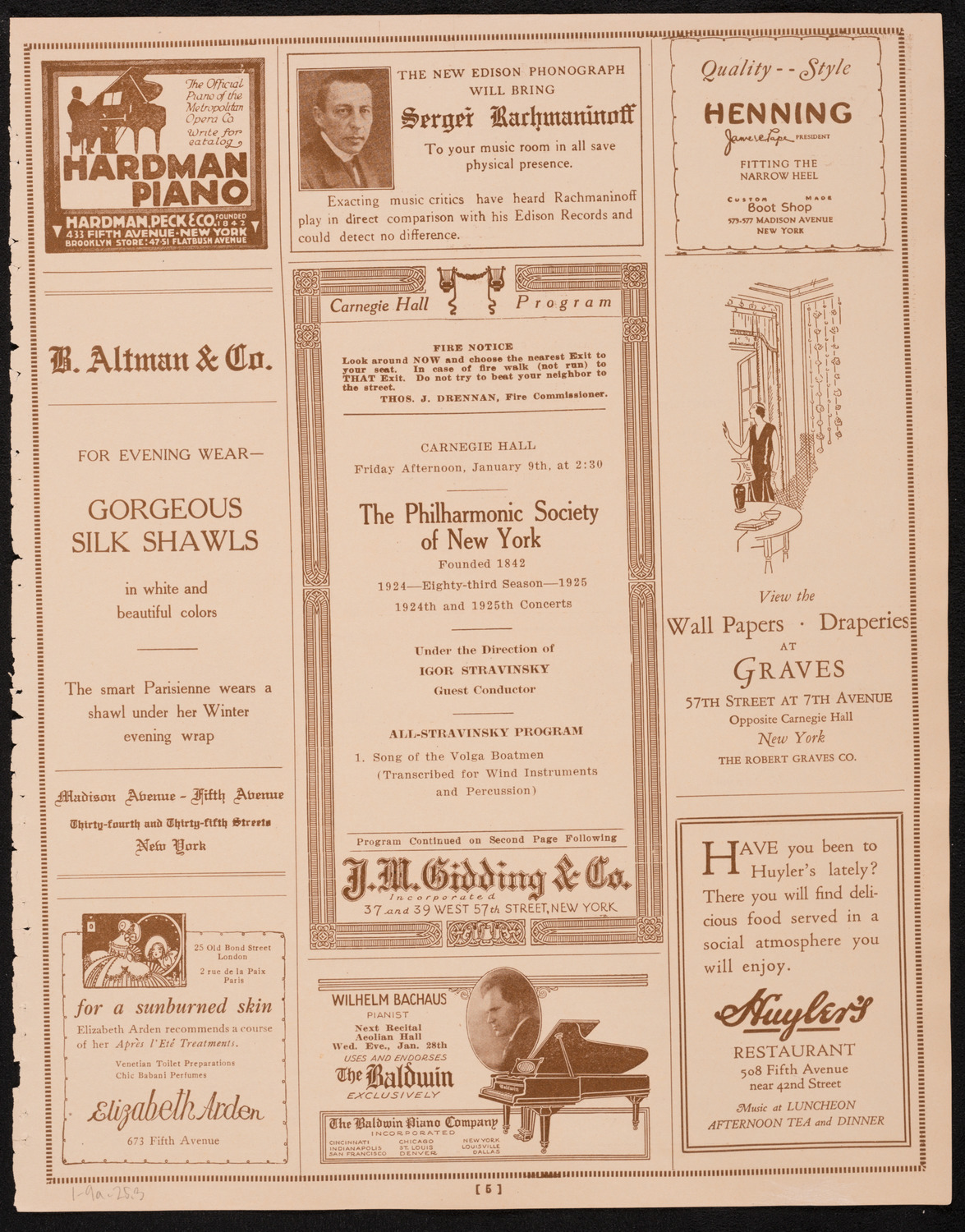 New York Philharmonic, January 9, 1925, program page 5