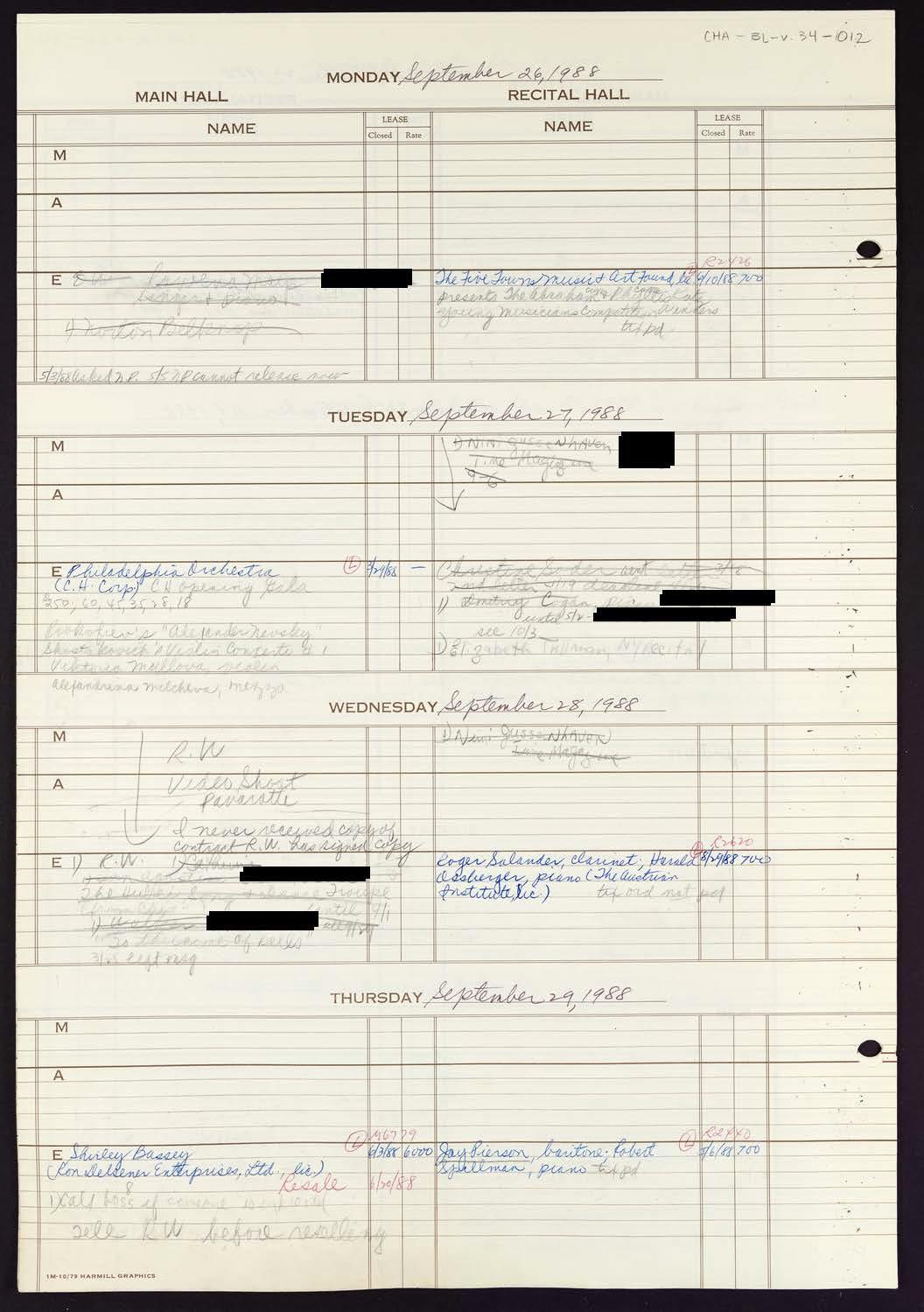 Carnegie Hall Booking Ledger, volume 34, page 12