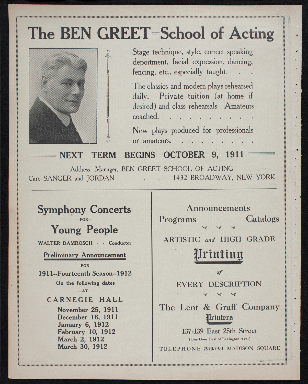 People's Symphony Concert, October 15, 1911, program page 10