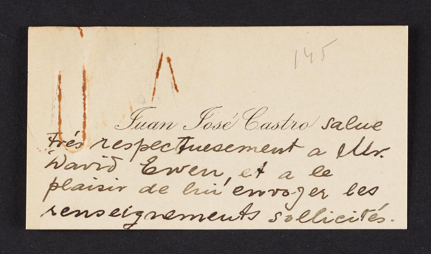 Correspondence from Juan Jose Castro to David Ewen, page 1 of 5
