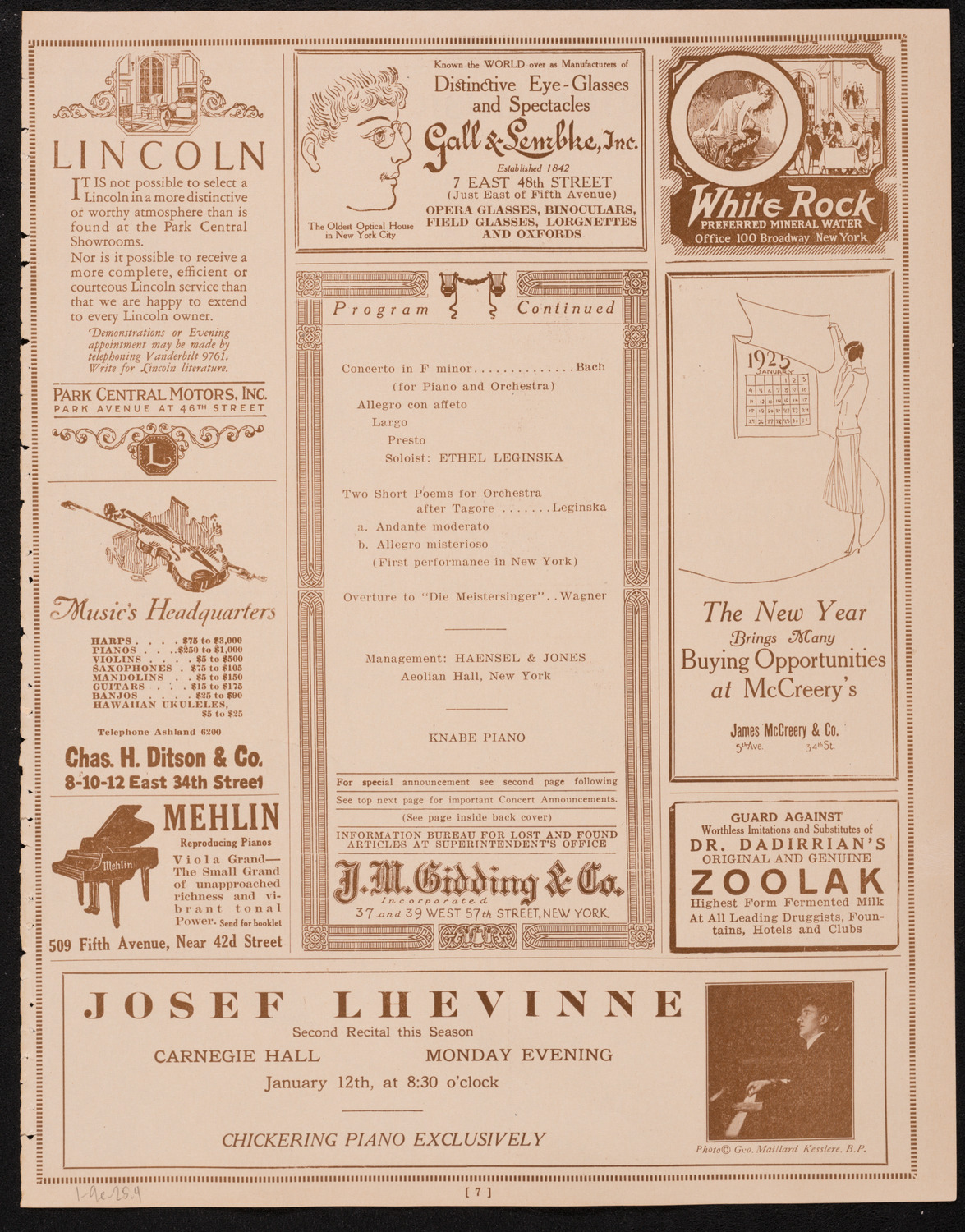 New York Symphony Orchestra, January 9, 1925, program page 7