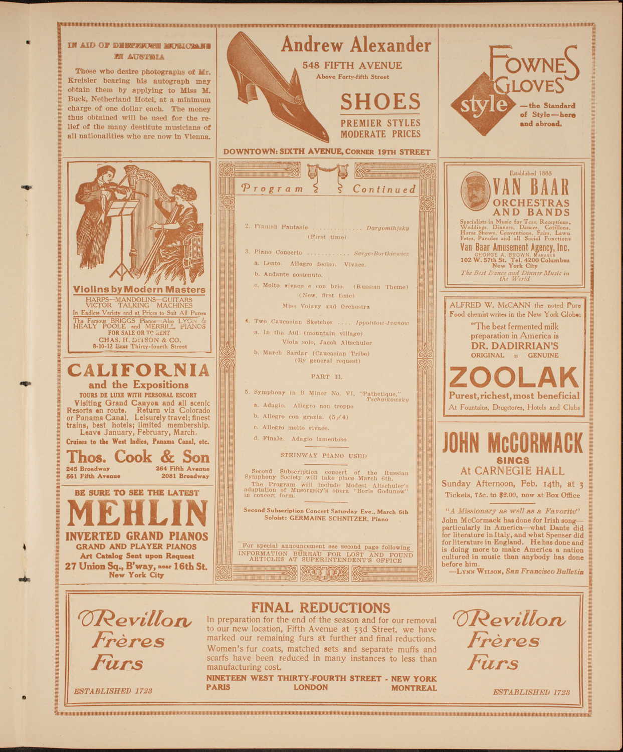 Russian Symphony Society of New York, February 13, 1915, program page 7