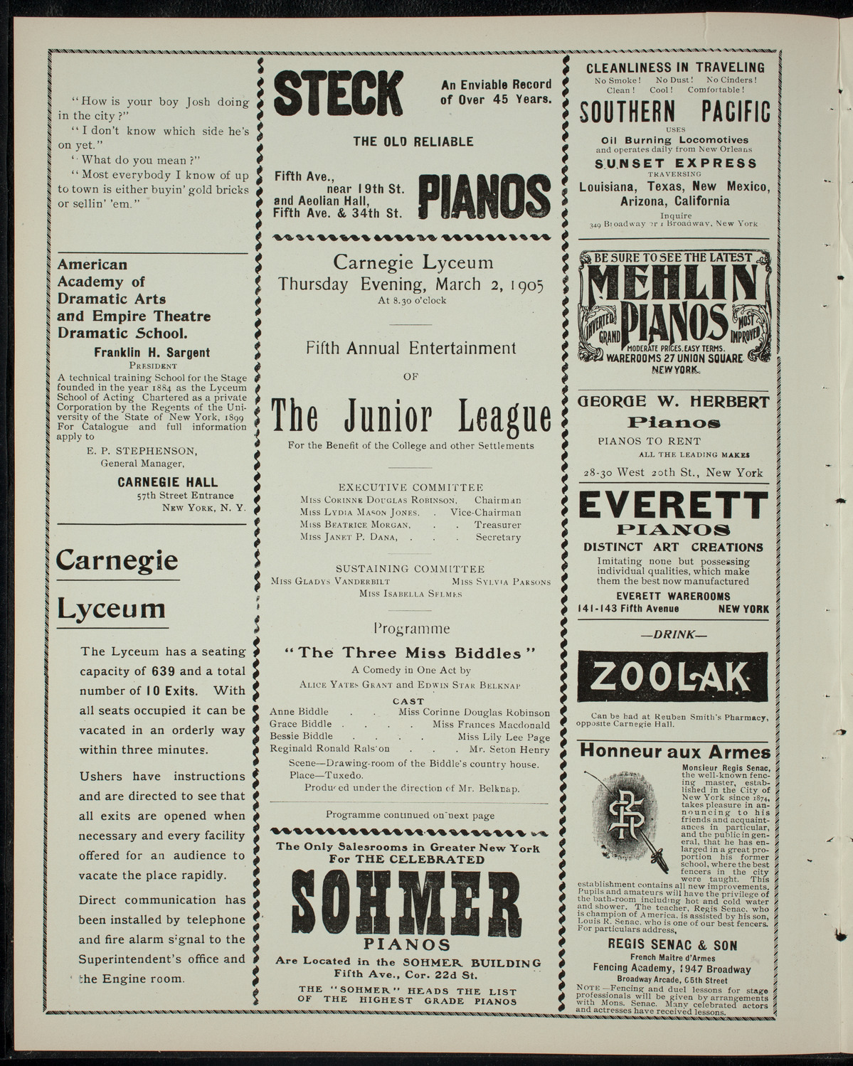 Fifth Annual Entertainment of the Junior League, March 2, 1905, program page 2