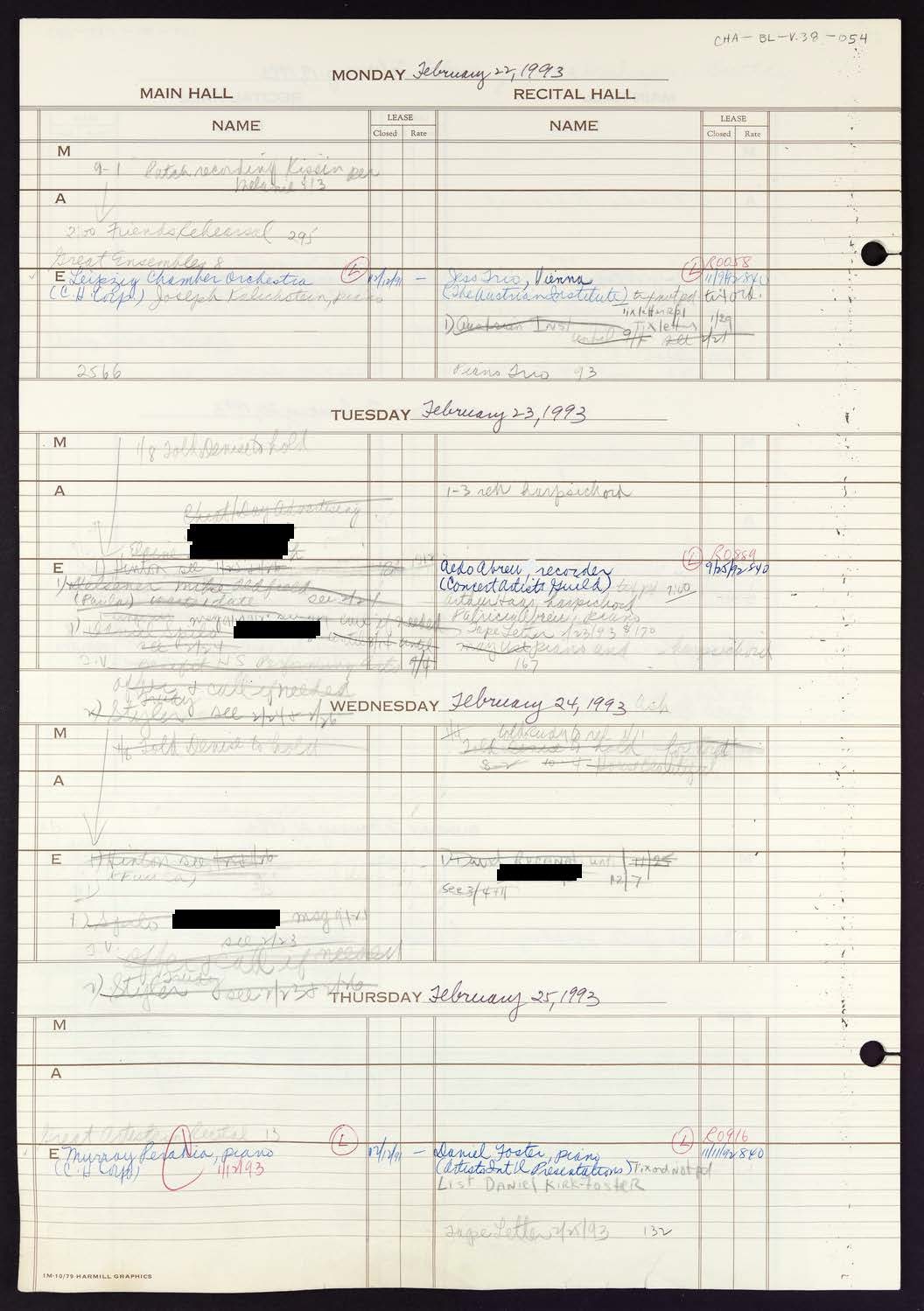 Carnegie Hall Booking Ledger, volume 38, page 54