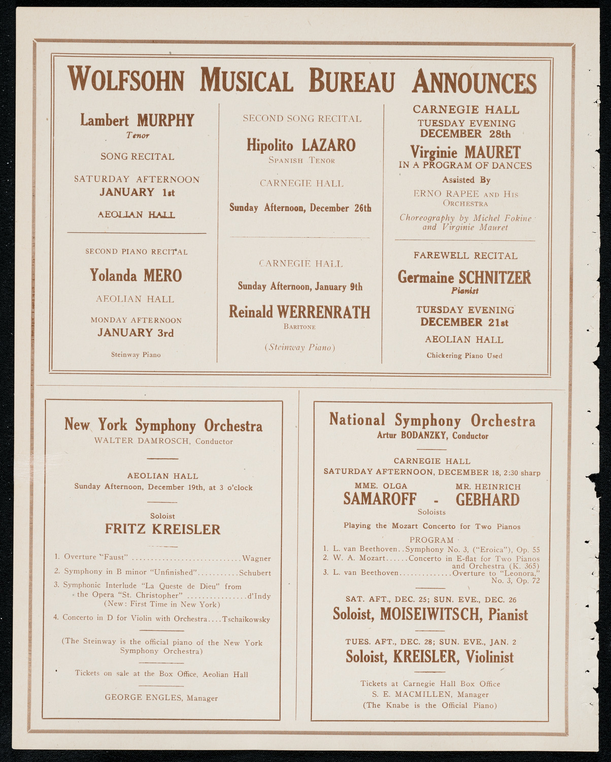 National Symphony Orchestra, December 17, 1920, program page 8