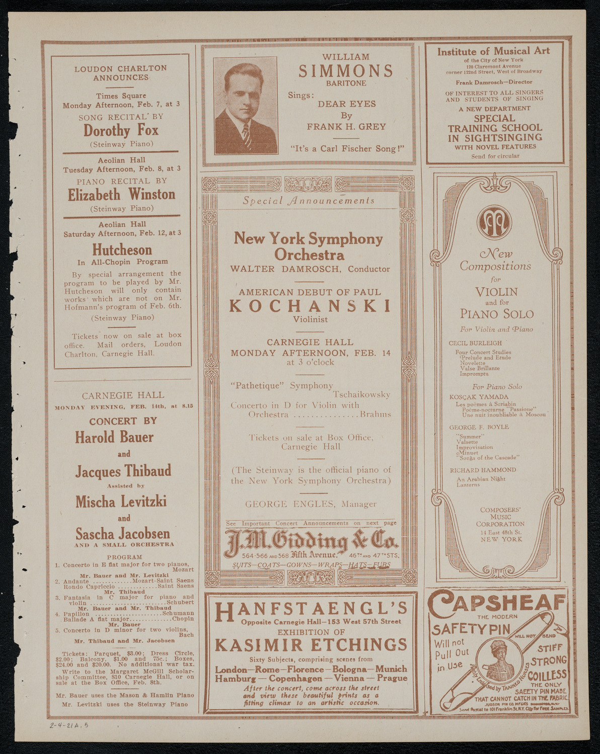 New York Philharmonic, February 4, 1921, program page 9