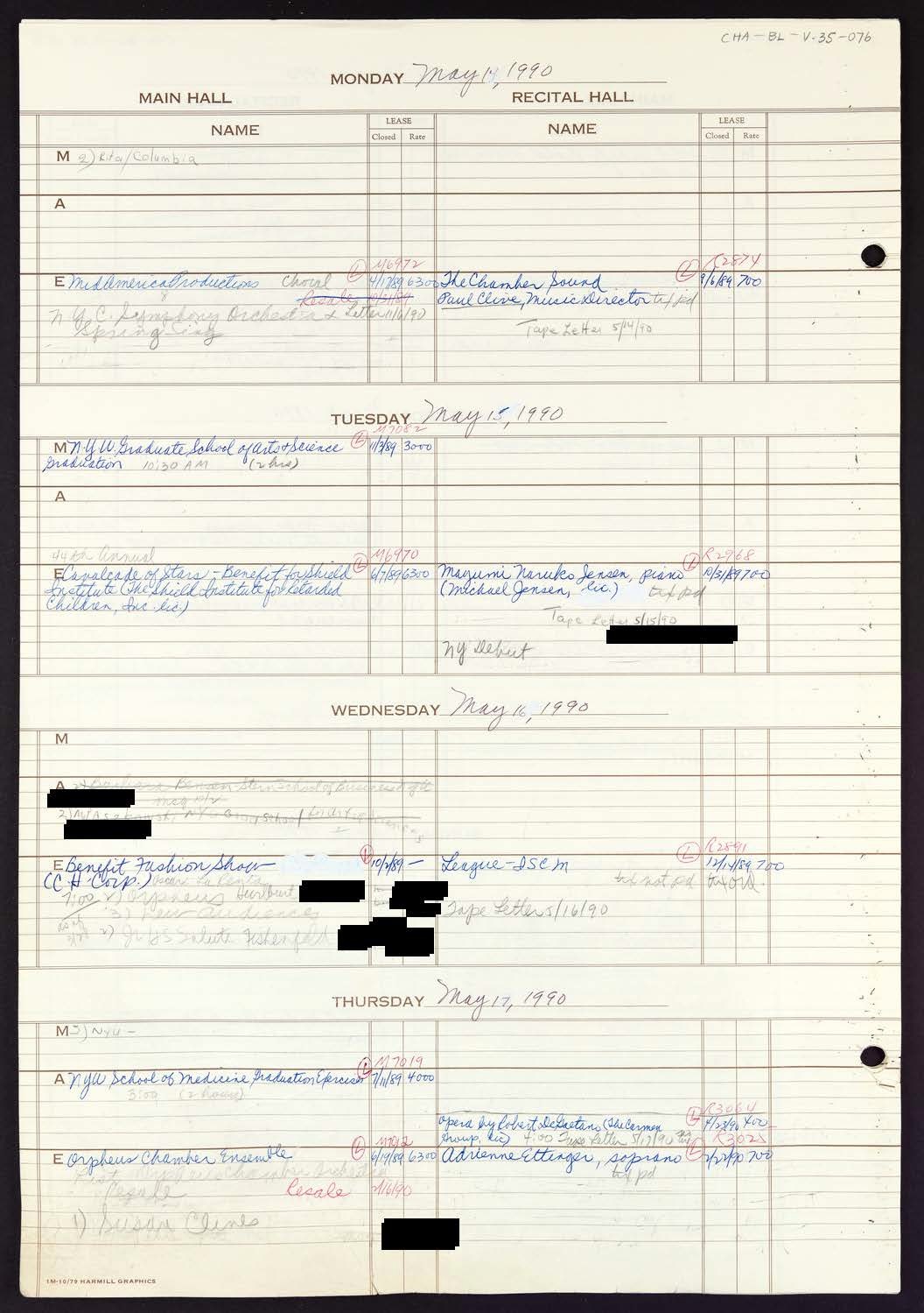 Carnegie Hall Booking Ledger, volume 35, page 76