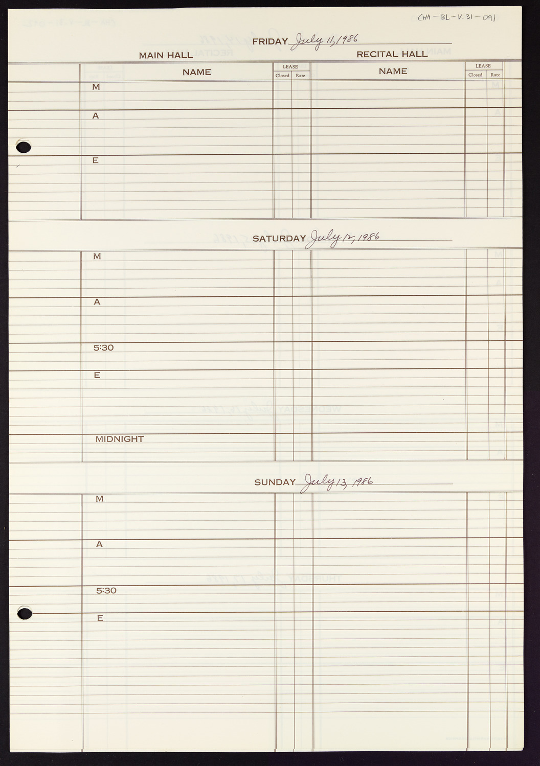 Carnegie Hall Booking Ledger, volume 31, page 91
