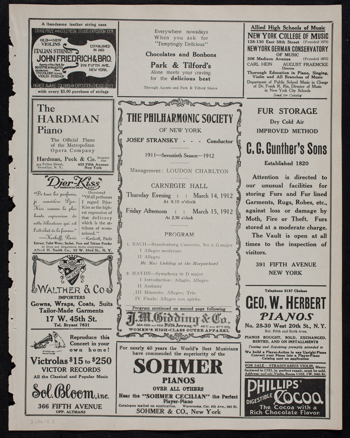 New York Philharmonic, March 14, 1912, program page 5