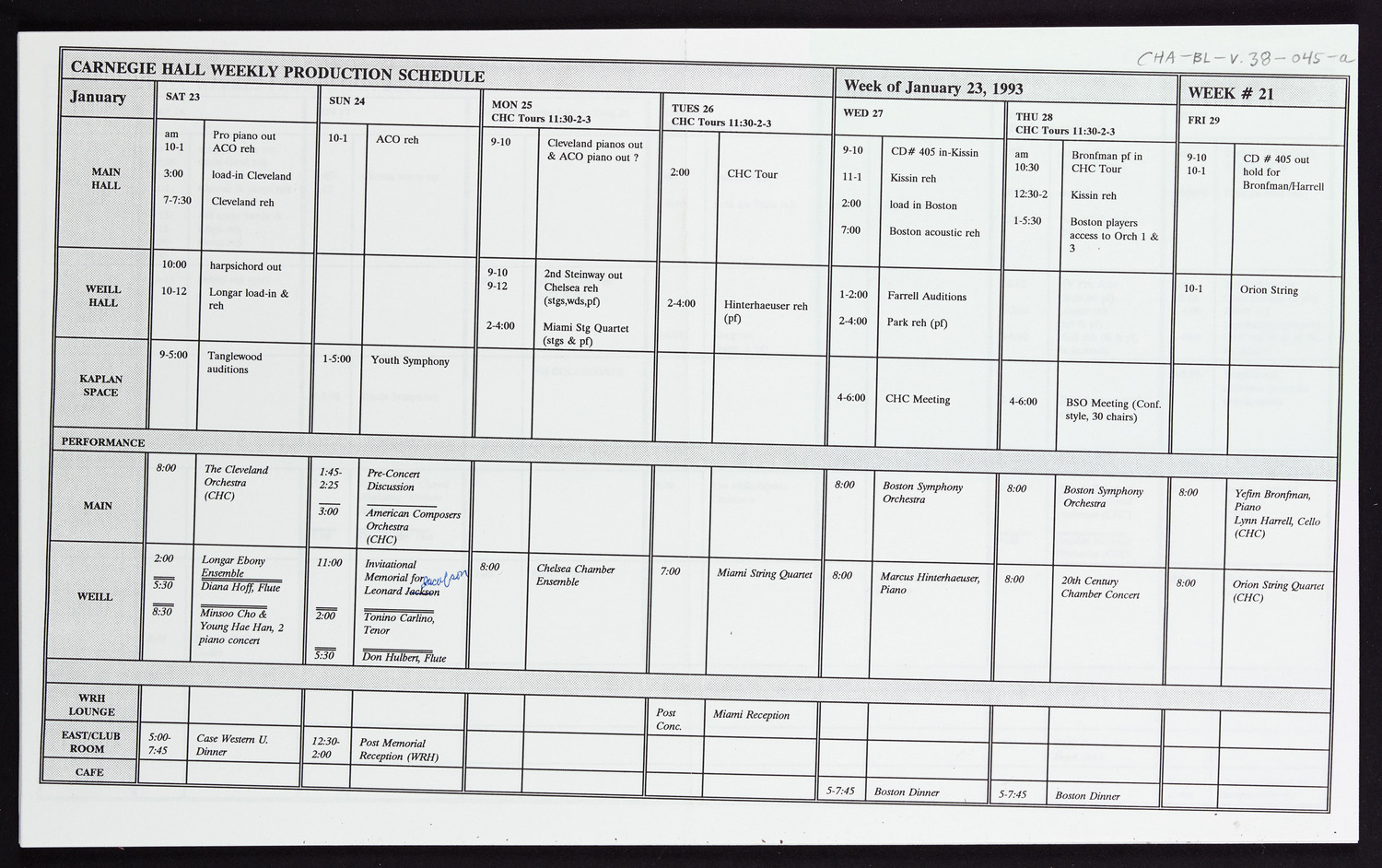 Carnegie Hall Booking Ledger, volume 38, page 45a