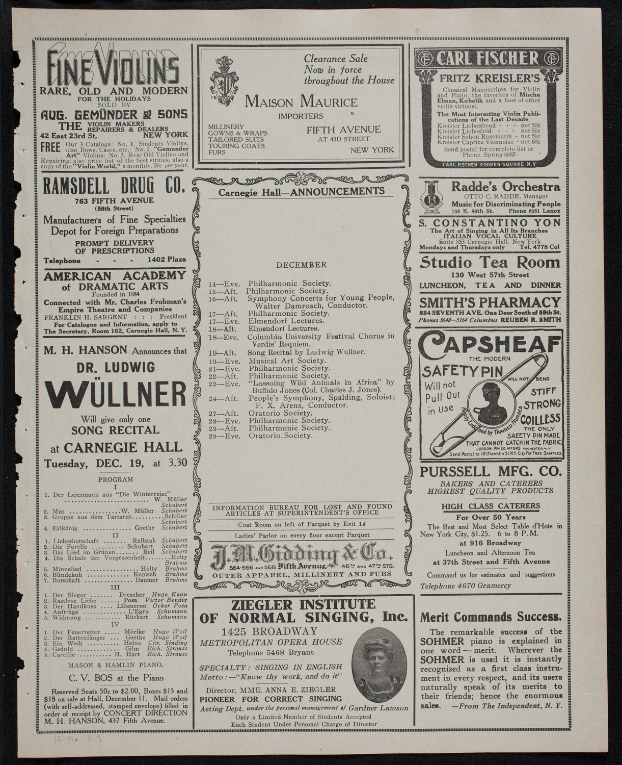 Christmas Concert: Diocesan Auxiliary of the Cathedral of St. John the Divine, December 14, 1911, program page 3