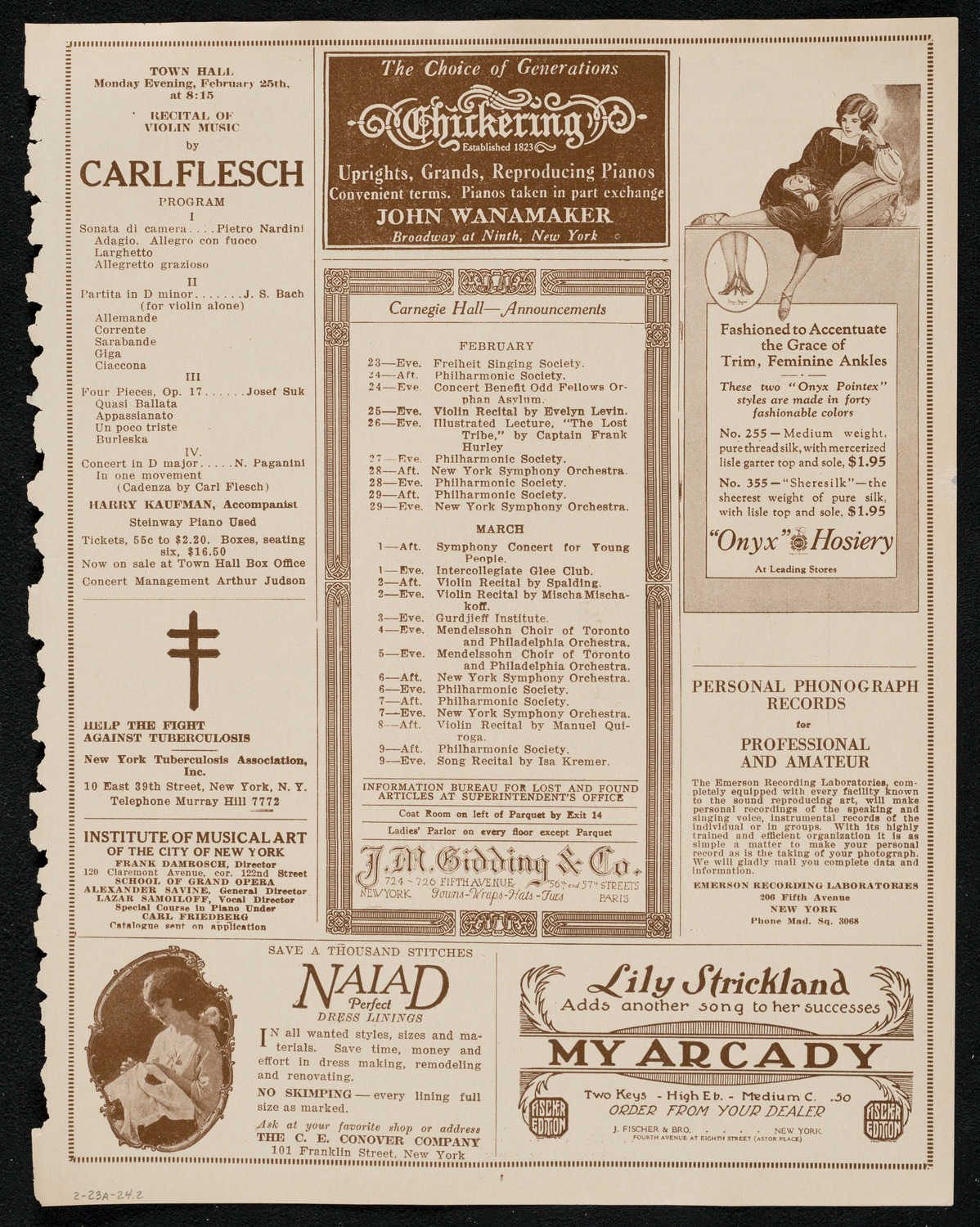 Sergei Rachmaninoff, Piano, February 23, 1924, program page 3
