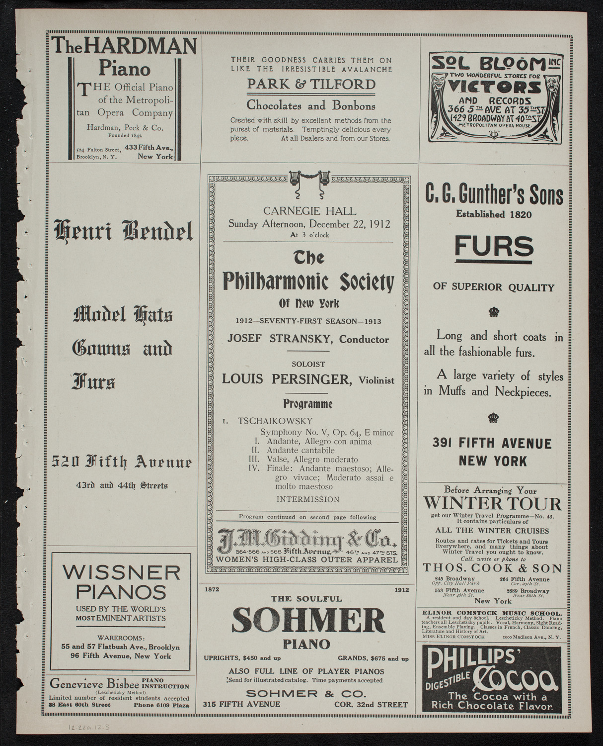 New York Philharmonic, December 22, 1912, program page 5