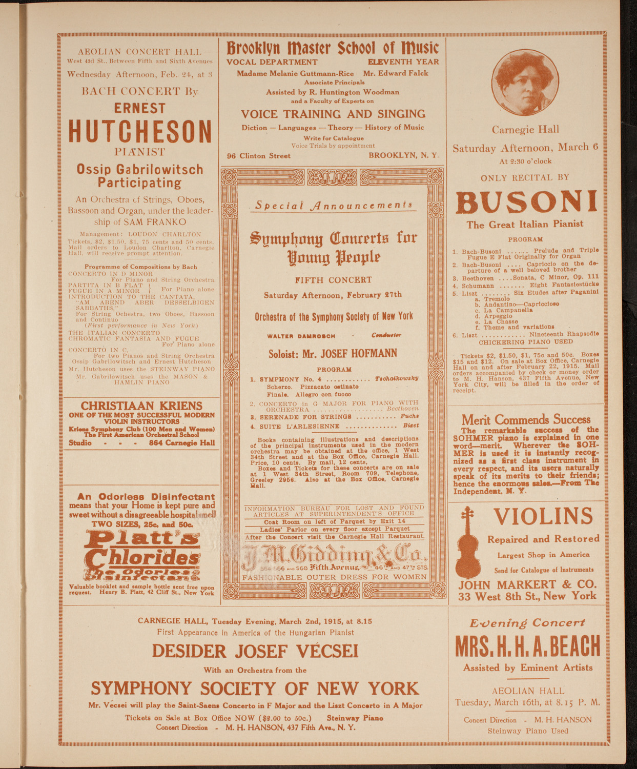 Boston Symphony Orchestra, February 18, 1915, program page 9