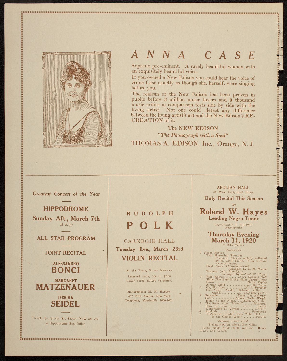 New York Philharmonic, March 6, 1920, program page 2
