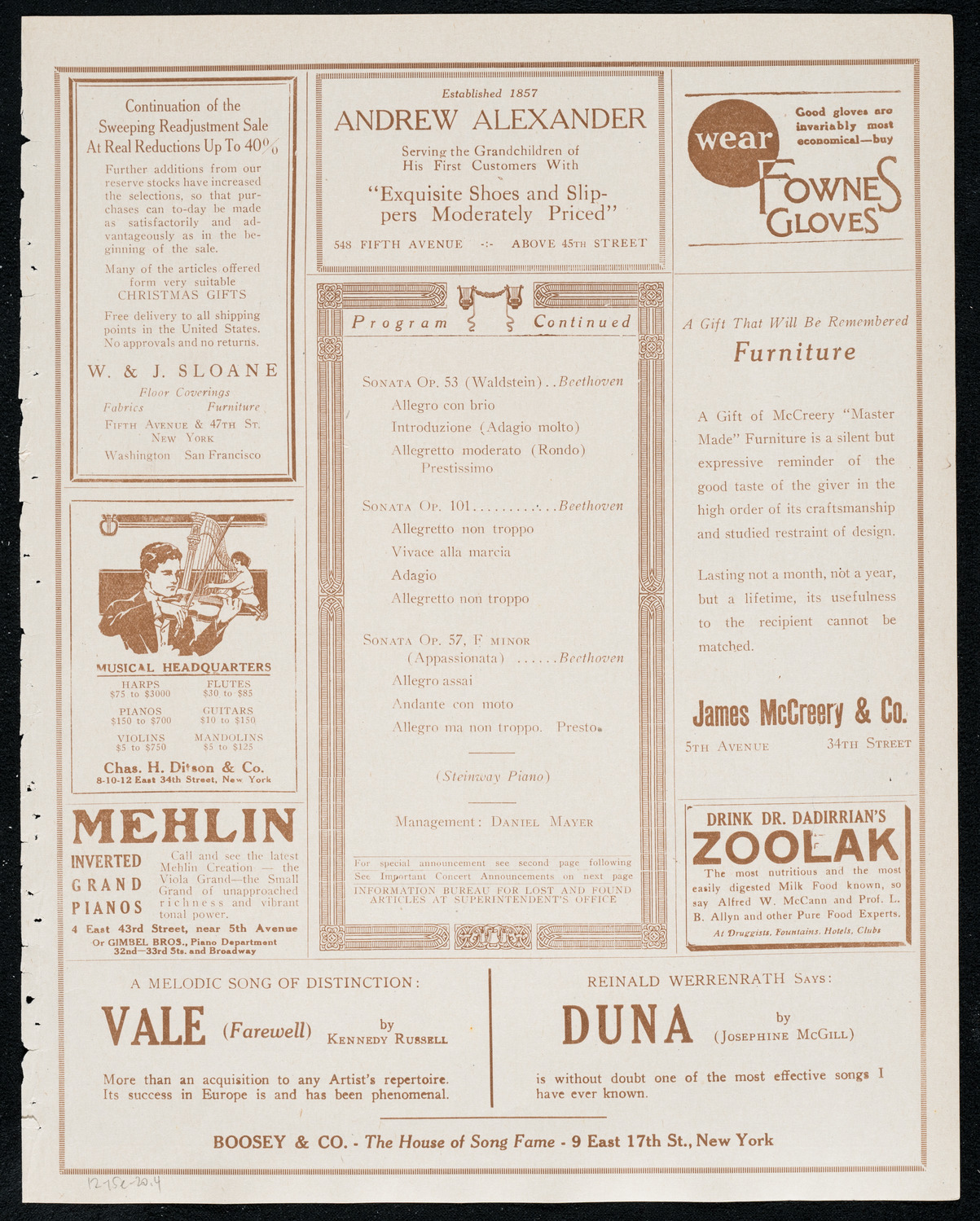 Mischa Levitzki, Piano, December 15, 1920, program page 7