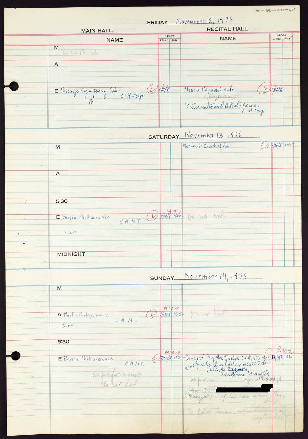 Carnegie Hall Booking Ledger, volume 22, page 23