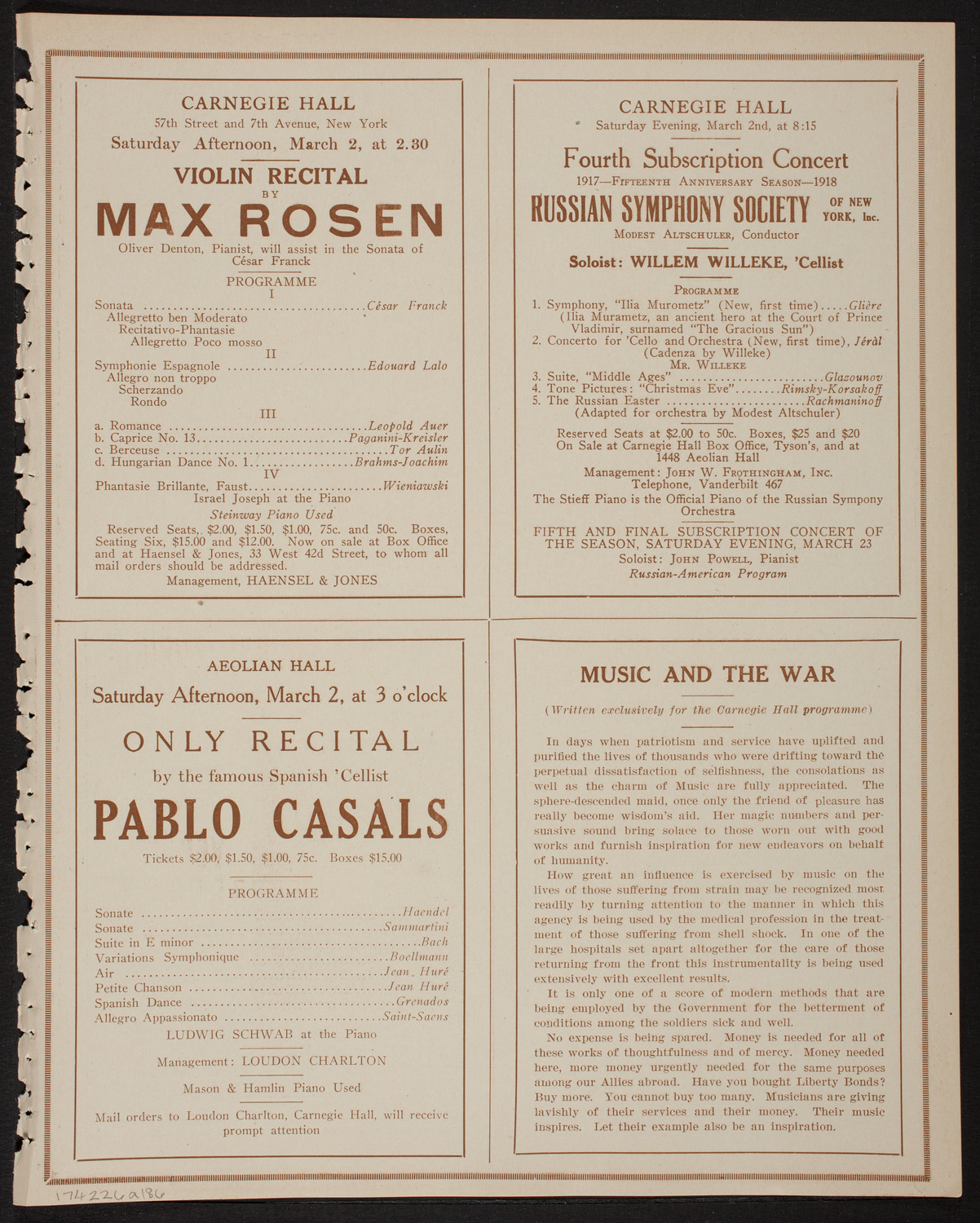 Frieda Hempel, Soprano, February 26, 1918, program page 11