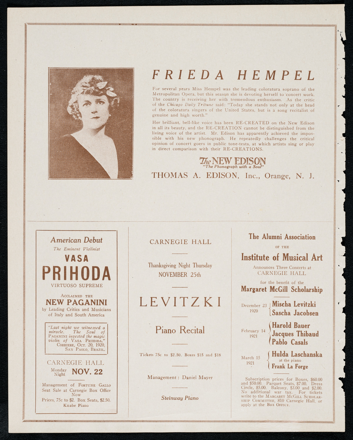 Tito Schipa, Tenor, November 17, 1920, program page 2