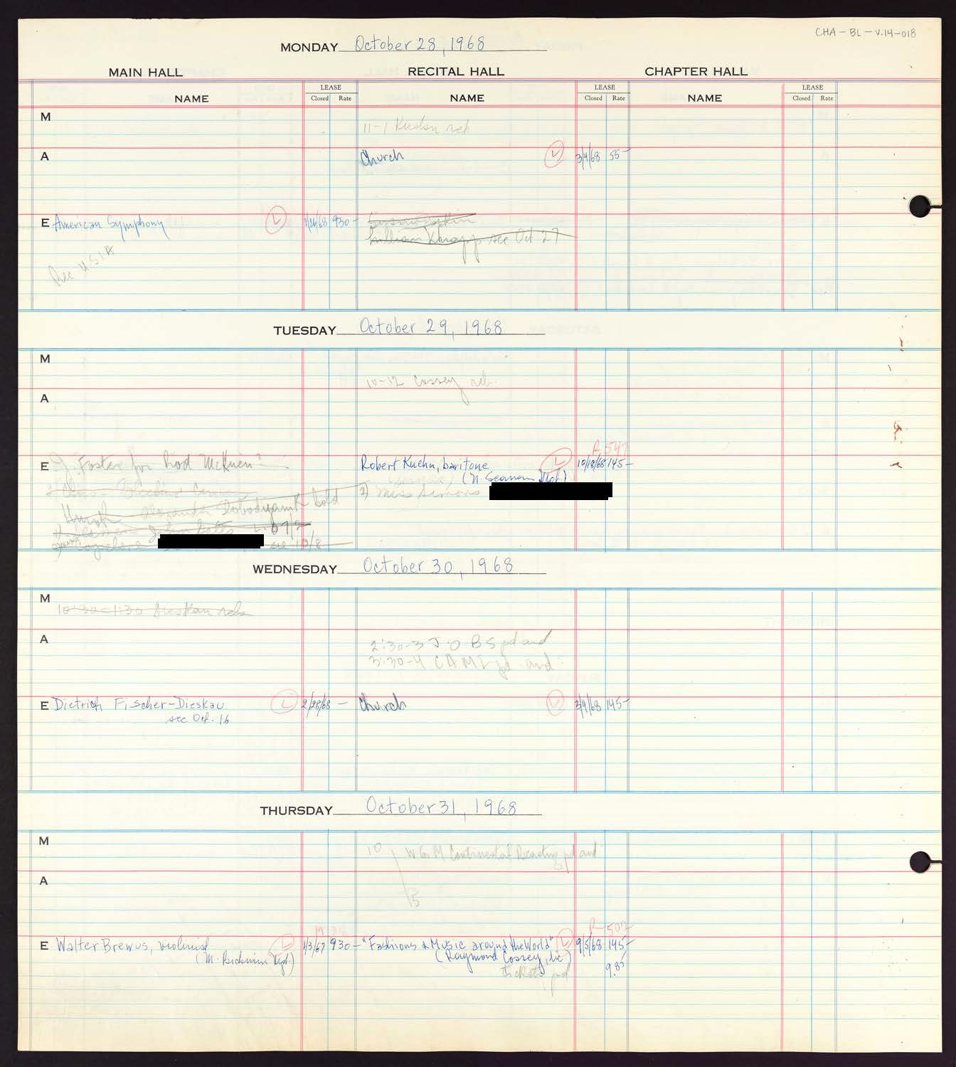 Carnegie Hall Booking Ledger, volume 14, page 18