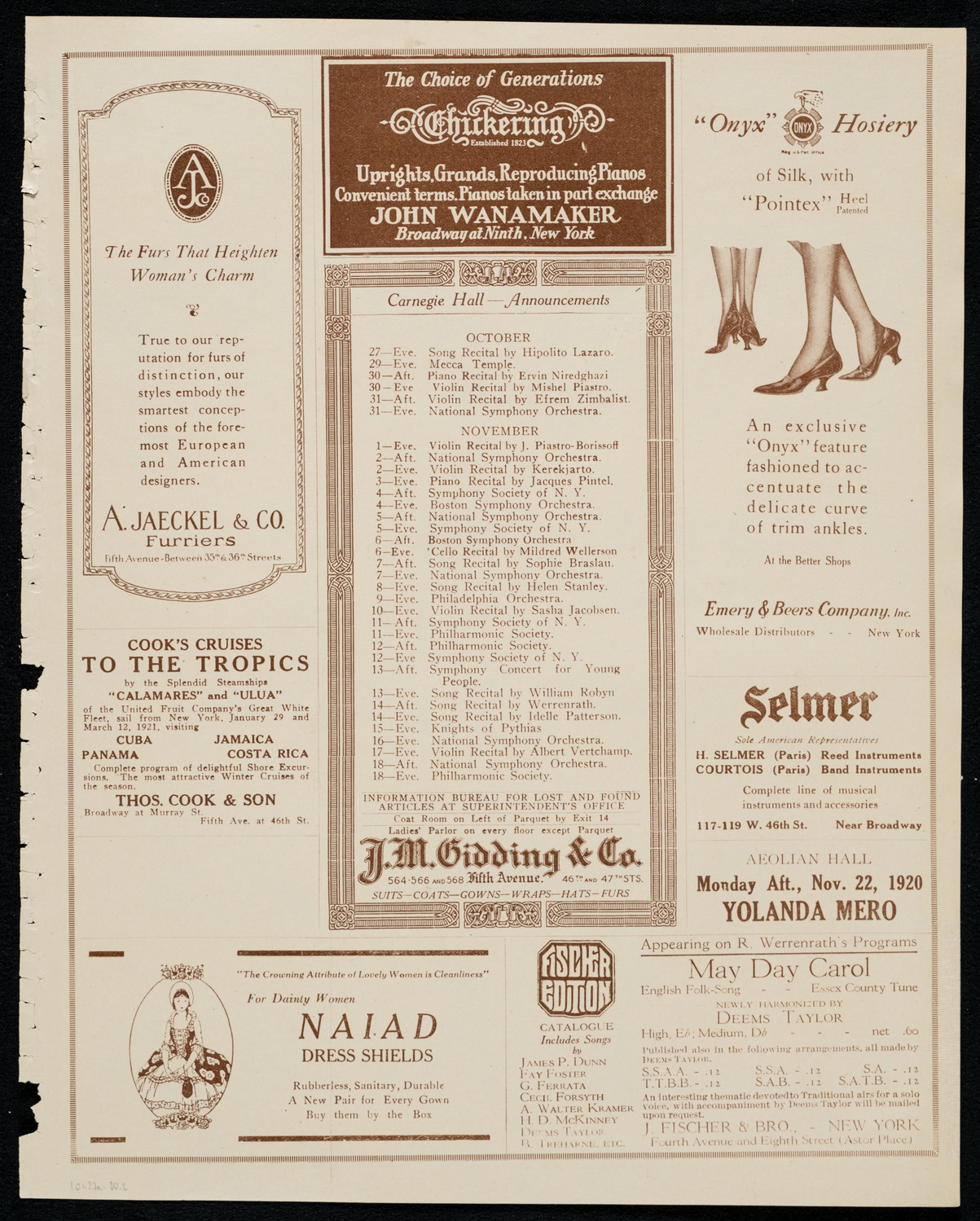 Thelma Given, Violin, October 27, 1920, program page 3