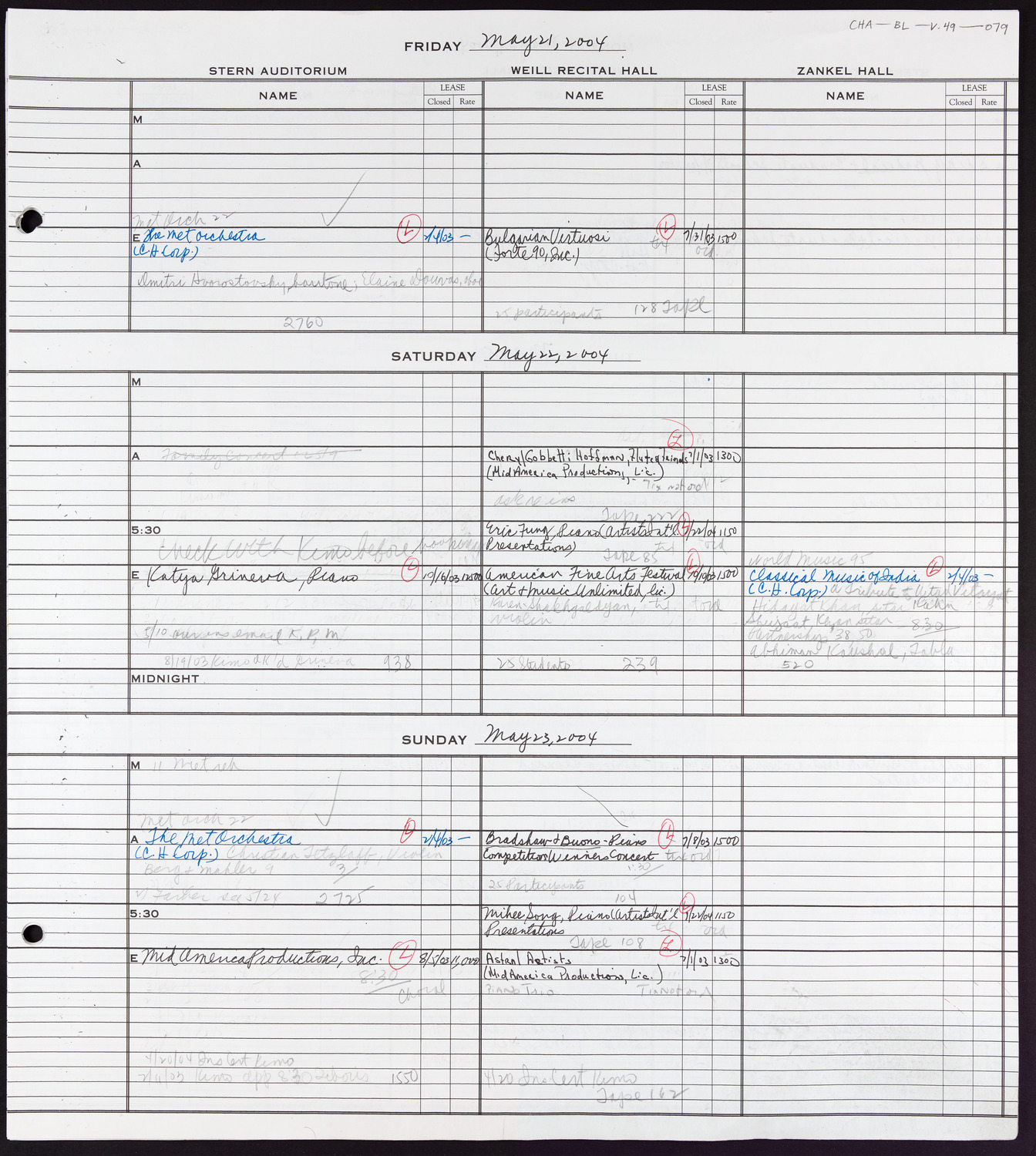 Carnegie Hall Booking Ledger, volume 49, page 79