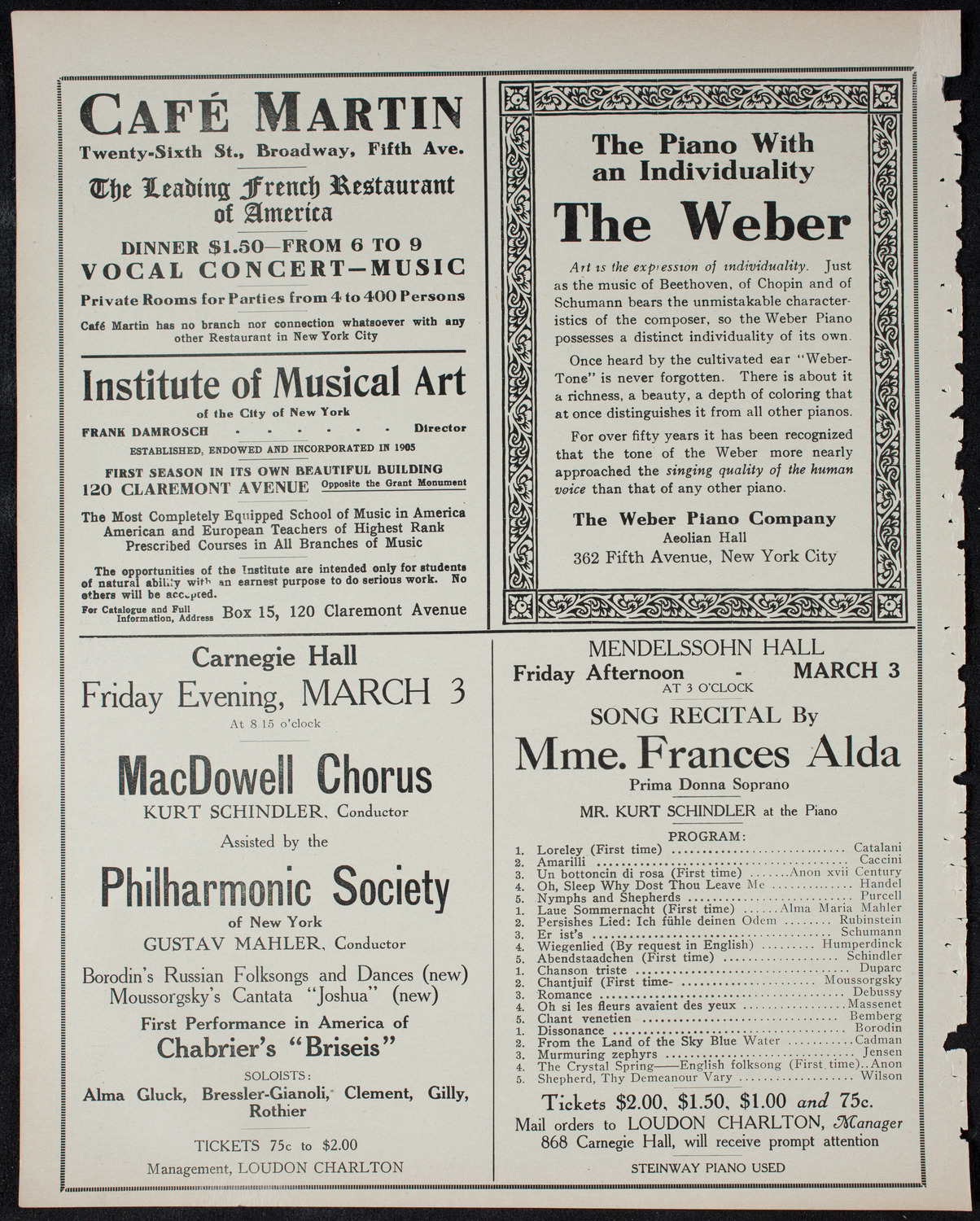 New York Philharmonic, February 19, 1911, program page 6