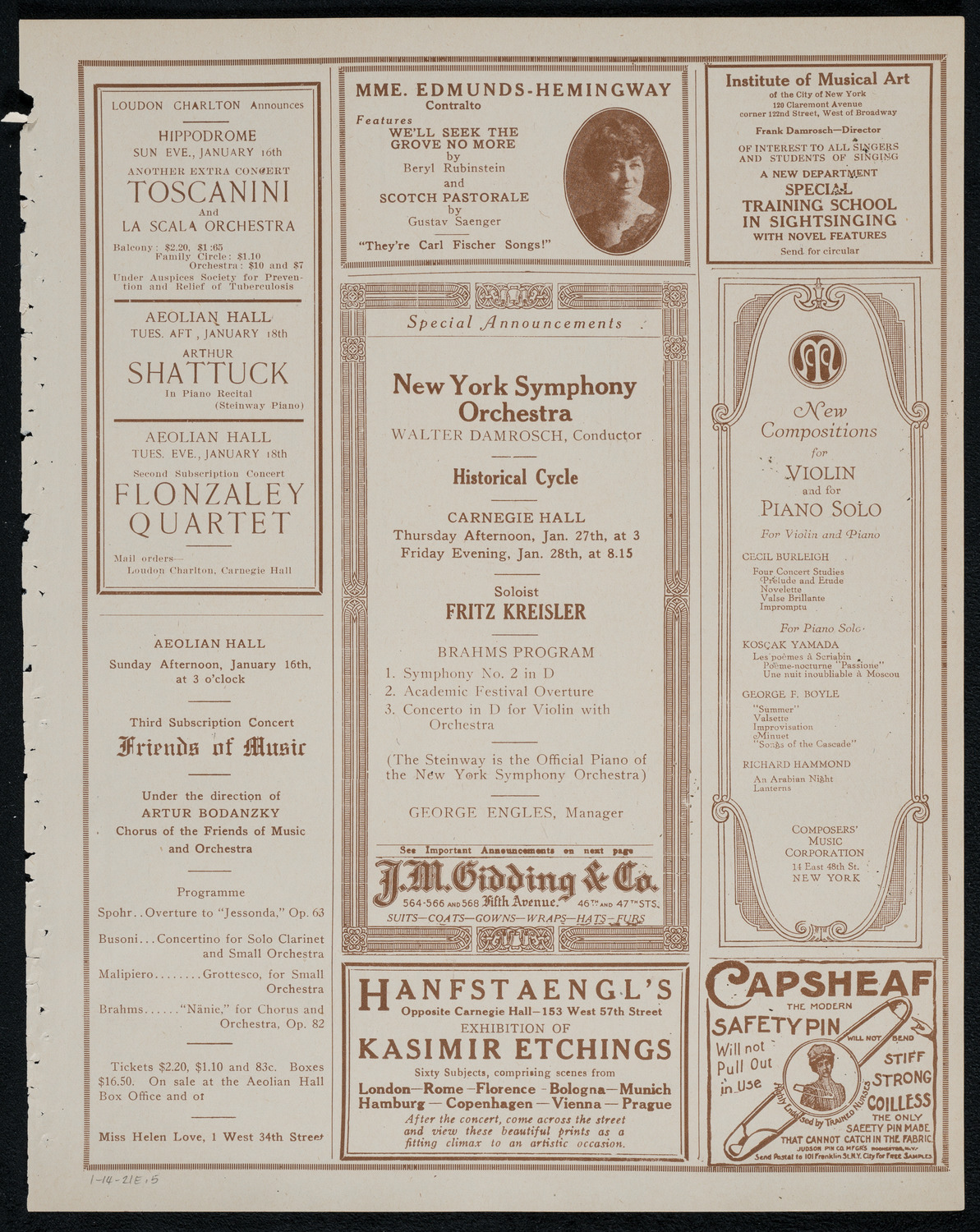 National Symphony Orchestra, January 14, 1921, program page 9