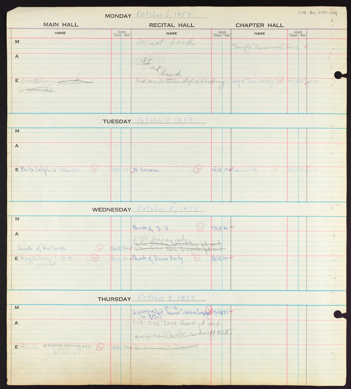 Carnegie Hall Booking Ledger, volume 4, page 4