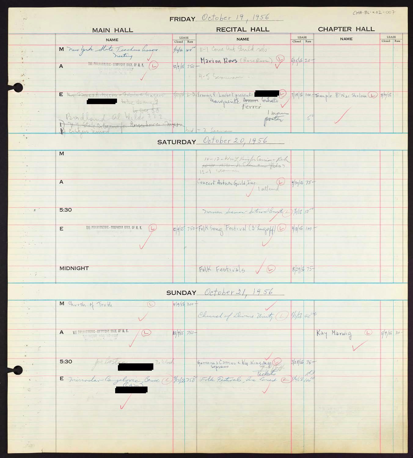 Carnegie Hall Booking Ledger, volume 2, page 7