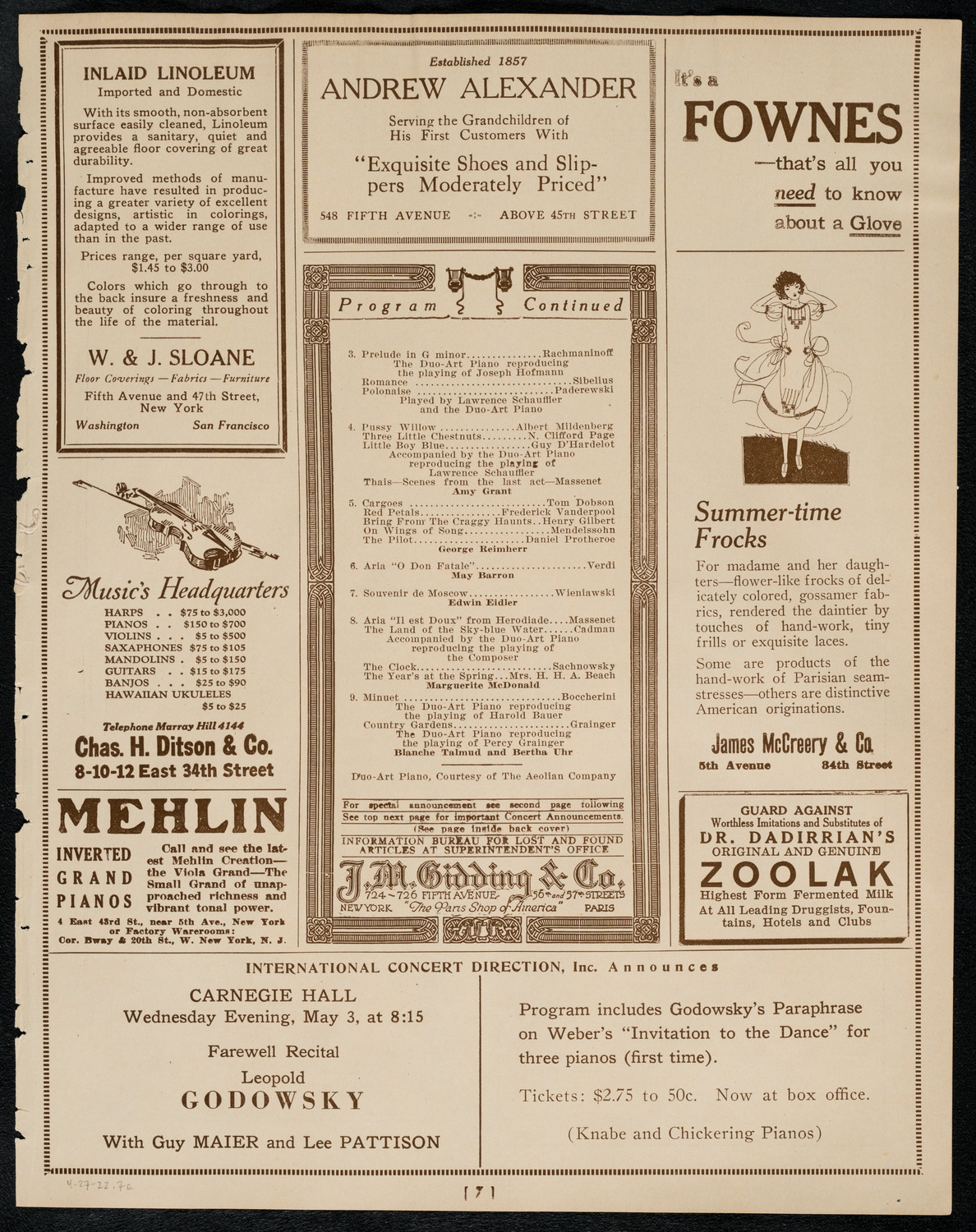 Benefit: St.Andrew's One Cent Coffee Stand Society, April 27, 1922, program page 7