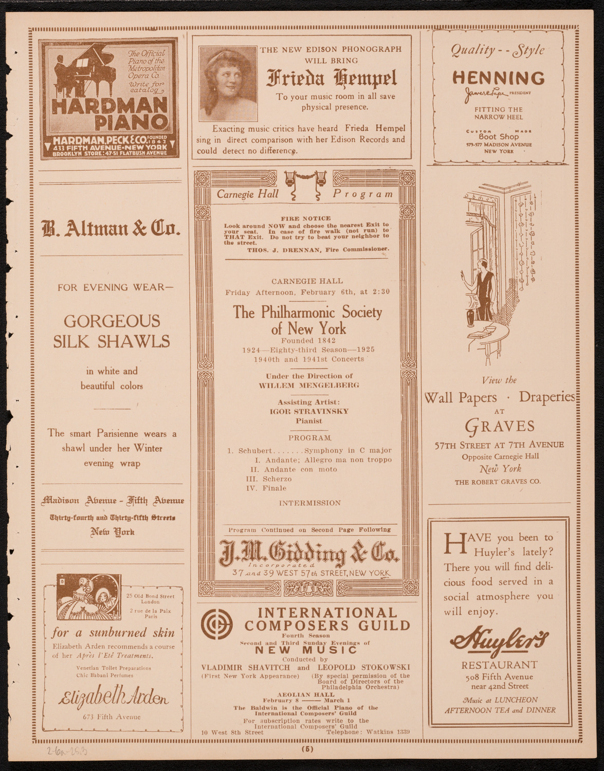 New York Philharmonic, February 6, 1925, program page 5