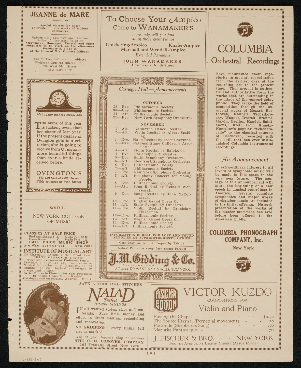 Socrate Barozzi, Violin, October 28, 1924, program page 3